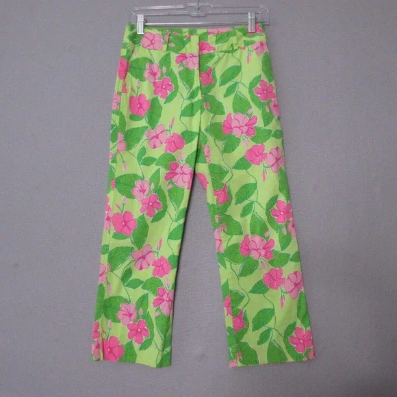 Vintage Lilly Pulitzer Pants Floral Pink Green - Picture 1 of 14